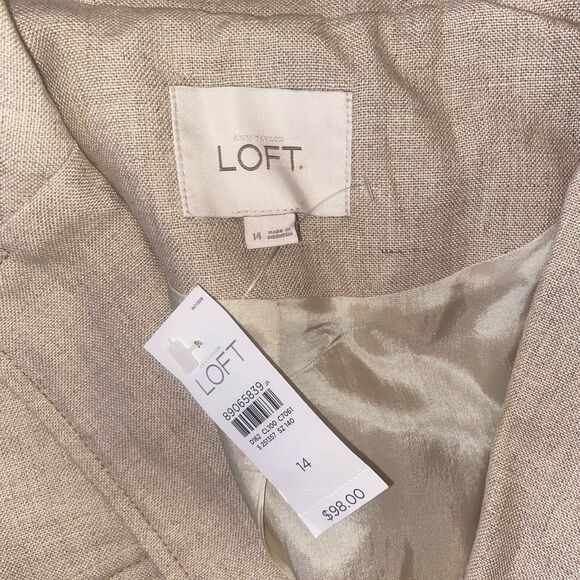 NWT LOFT Ann Taylor Blazer Jacket Women’s 14 Linen Lined Belt Two Snap Buttons - Picture 5 of 11